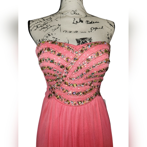 As U Wish Coral Strapless Prom Dress - Picture 5 of 14